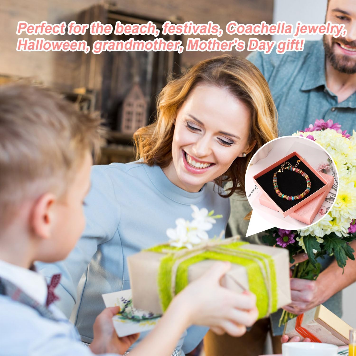 Bohemian Stack Bangle, Stackable Colorful Boho Bracelets Gemstone Beaded Bracelets Handmade Beach Jewelry Trendy Fashion Bracelets for Woman Birthday Gift Party Daily Wearing - Image 7