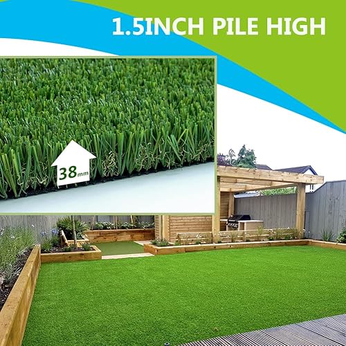 Shuonuo Césped artificial de lujo, 1.50 pulgadas de altura de pelo grueso y realista, césped sintético Astro sintético, 3 pies x 30 pies, alfombra