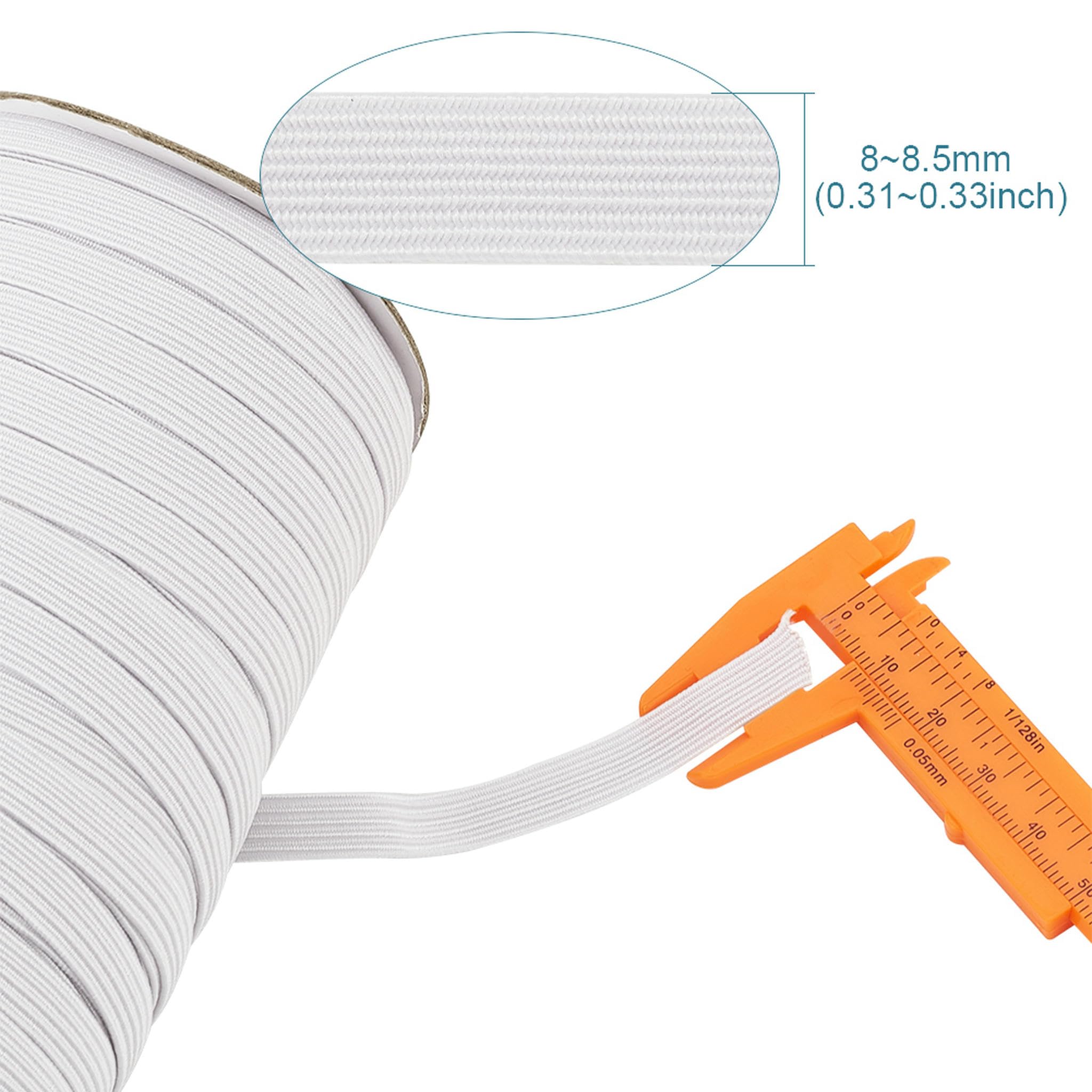 1 Rollo de Hilo elástico de Fibra Plana en Blanco y Negro, Hilo elástico para Manualidades, 4~14 mm, Blanco, 10 mm, 100 Yardas por Rollo