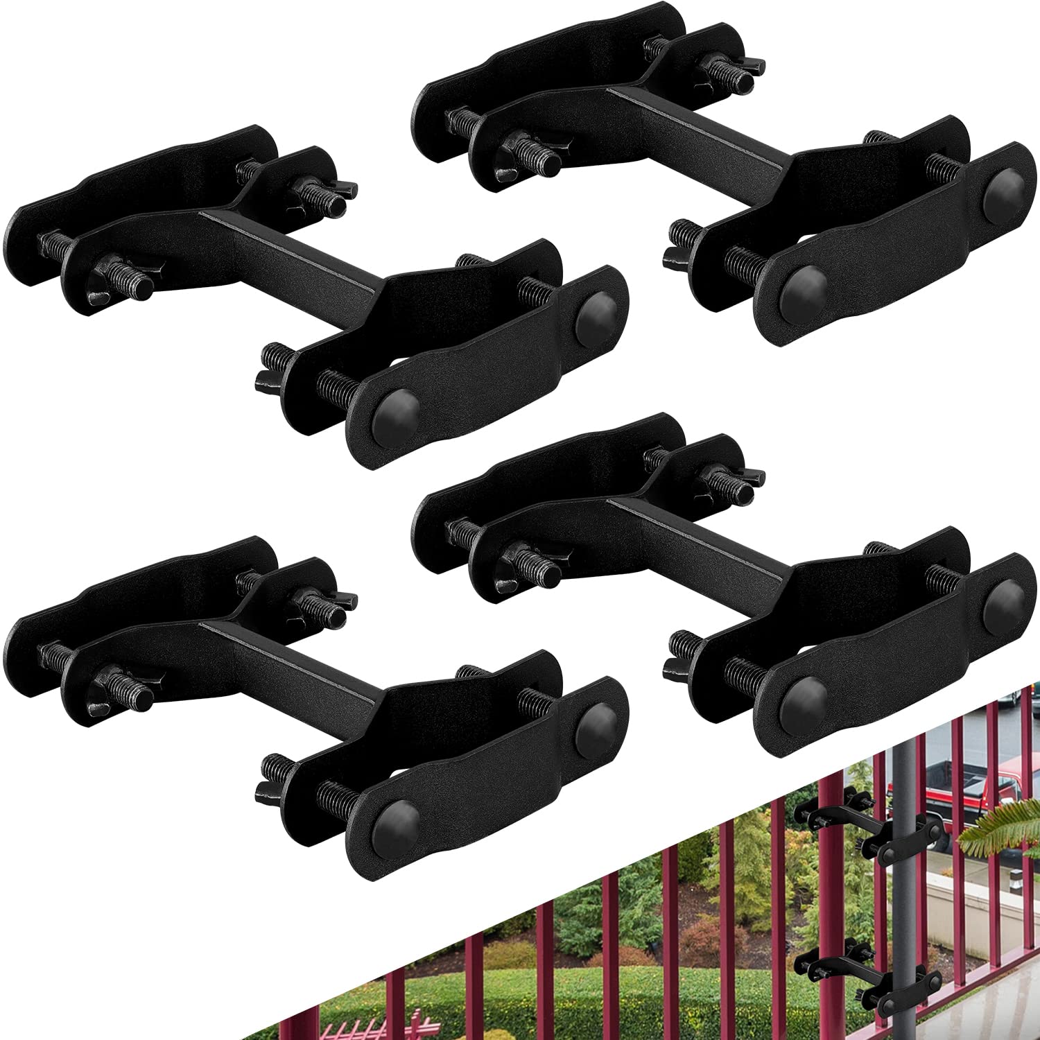 4 Pack Deck Umbrella Mount - Clamp on Deck Rail or Fence, Outdoor Universal Patio Umbrella Holder to Holding The Patio Umbrella and LED torch lights, Flag pole brace - Help maximize Your Space