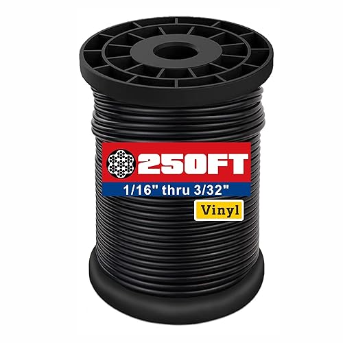 Cuerda de alambre con revestimiento de vinilo negro de acero inoxidable 304, 116 pulgadas sobremoldeada a 332 pulgadas para colgar luces de globo,