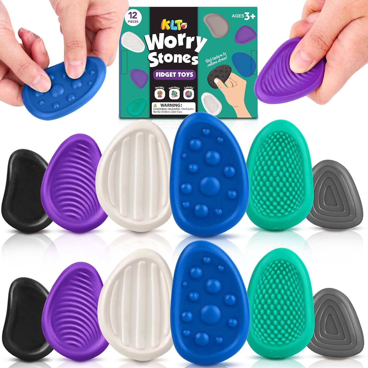 Fidget Toys Adults Sensory Stones: 12 Pack Textured Worry Stone for Autism Kids Calming Down - Fidget Stress Toys for Stress Reduce - Students Prizes Fidget Toys