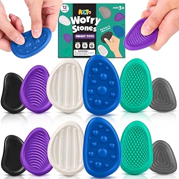 Fidget Toys Adults Sensory Stones 12 Pack Textured Worry Stone for Autism Kids Calming Down - Fidget Stress Toys for Stress Reduce - Students Prizes Fidget Toys
