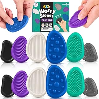 Fidget Toys Adults Sensory Stones: 12 Pack Textured Worry Stone for Autism Kids Calming Down - Fidget Stress Toys for Anxiety Relief - Students Prizes Fidget Toys