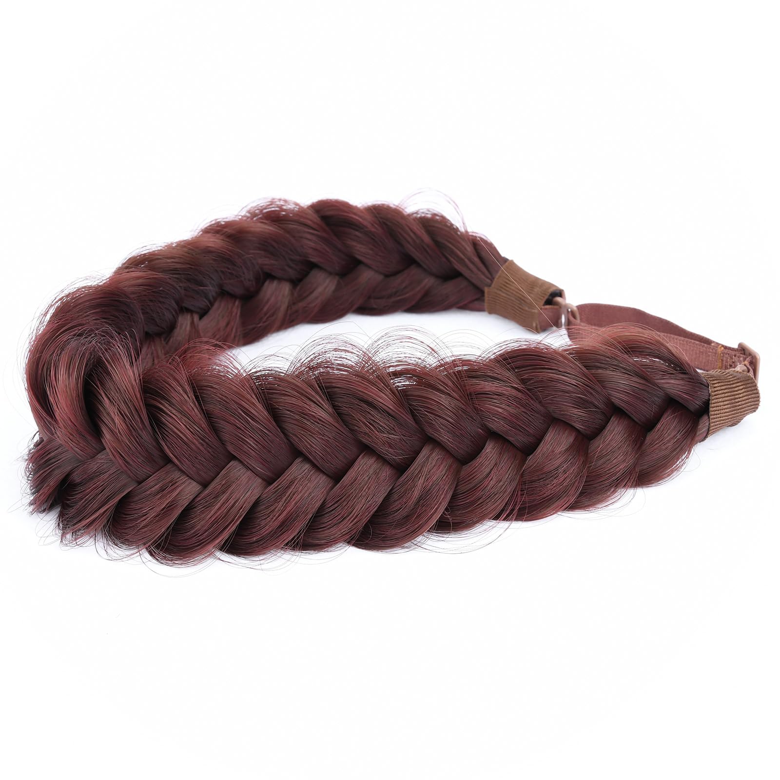 BOBIYA Messy Wide 2 Strand Synthetic Hair Braided Headband Classic Chunky Plaited Hair Headband (Dark Burgundy Brown) - Image 4