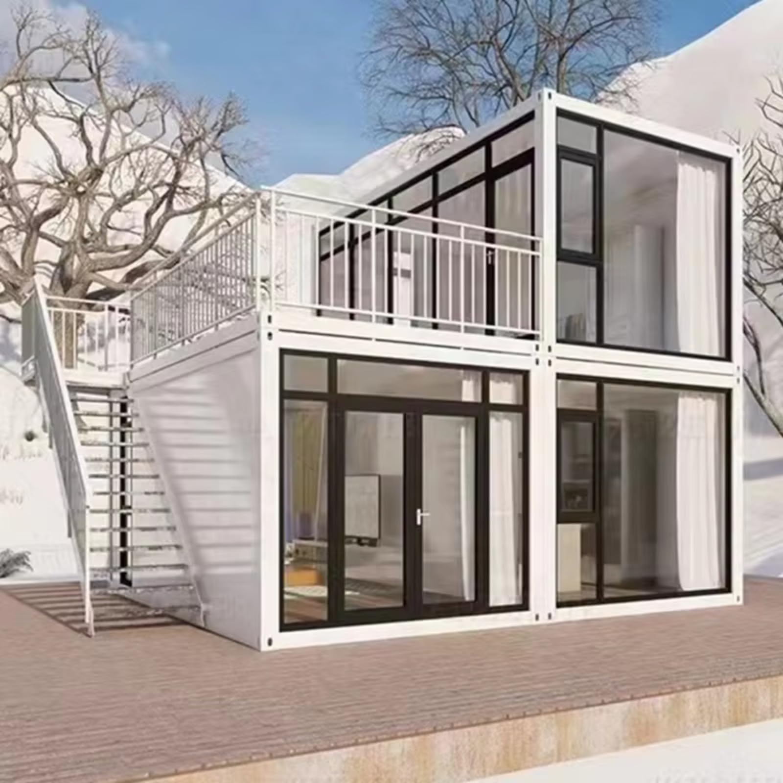 Modern 2-Storey Prefab Tiny House - Portable 1-4 Bedroom Garden Home Luxury Villa with 1 Bath and Kitchen for Effortless Living