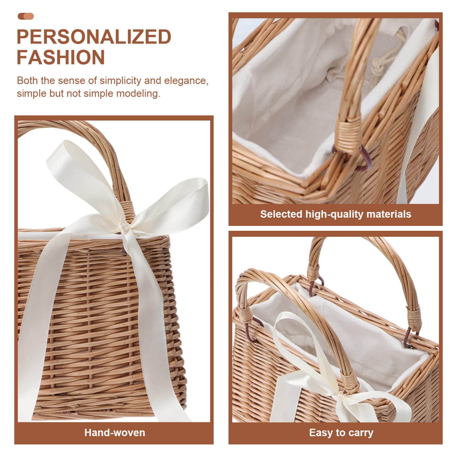 iplusmile Cesta De Mimbre Con Asa Cesta Tejida De Mimbre Bolso De Mano Tejido A Mano Con Soporte Para Flores Bolso Para Niña