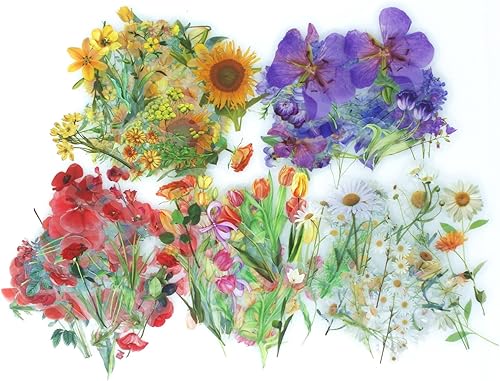 Miniatura 1 de Calcomanías de flores naturales con rosa margarita tulipán girasol orquídeas calcomanías florales de vinilo para juguetes regalos planificador
