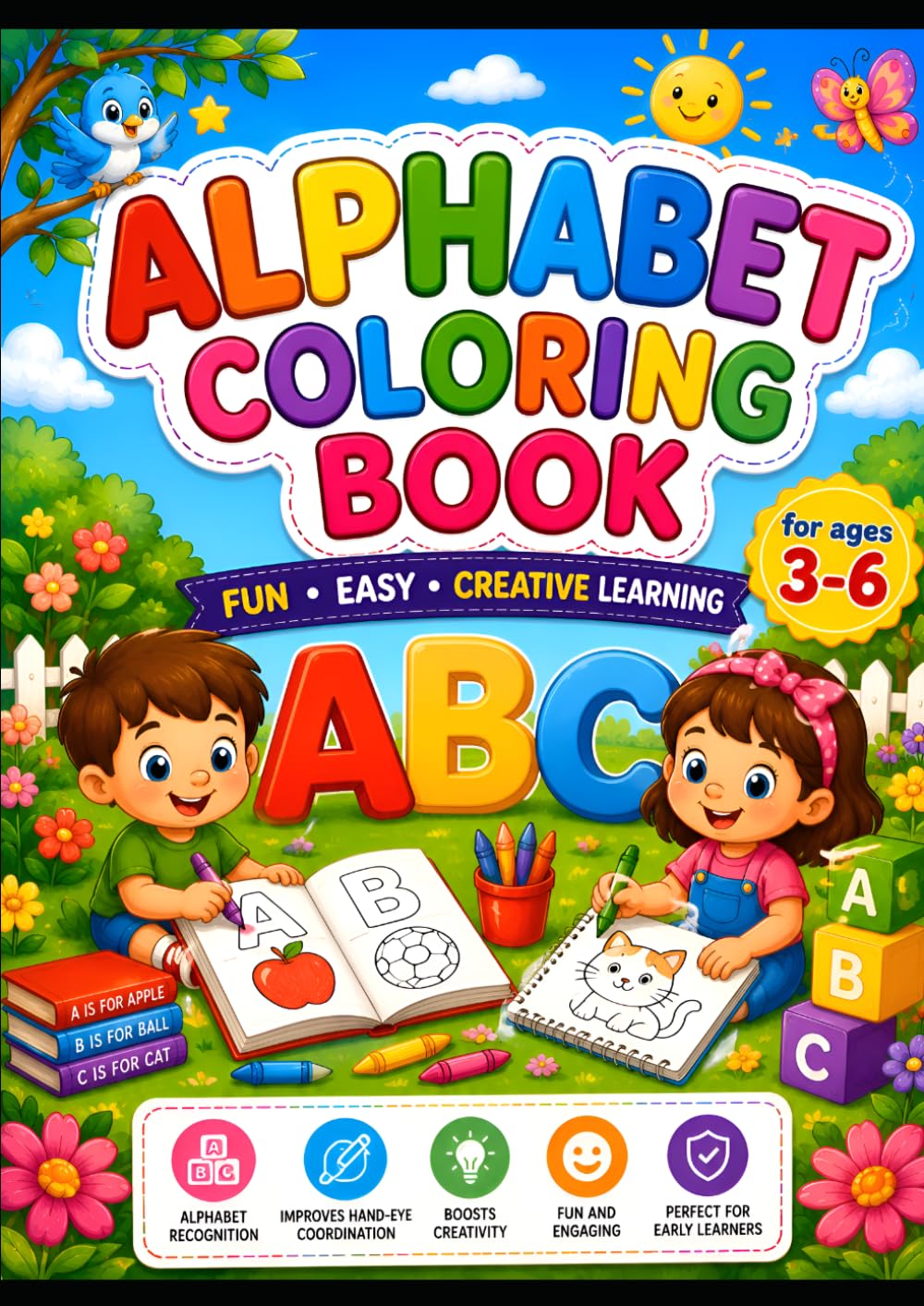 A to Z Alphabet Coloring Book for Kids Ages 3-6: Fun Letter Coloring Pages with Cute Illustrations, ABC Learning Activities, and Creative Preschool Practice for Toddlers and Young Children