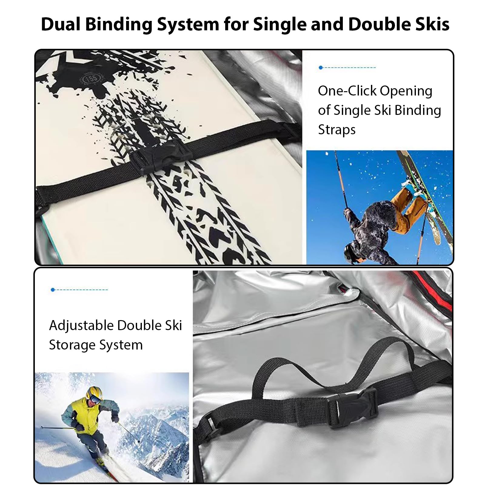 Housse de Ski Double à roulettes, Sac de Snowboard étanche à roulettes, 3 Poches extérieures rembourrées, pour Les Voyages en Avion, Extensible de 160 à 175 cm