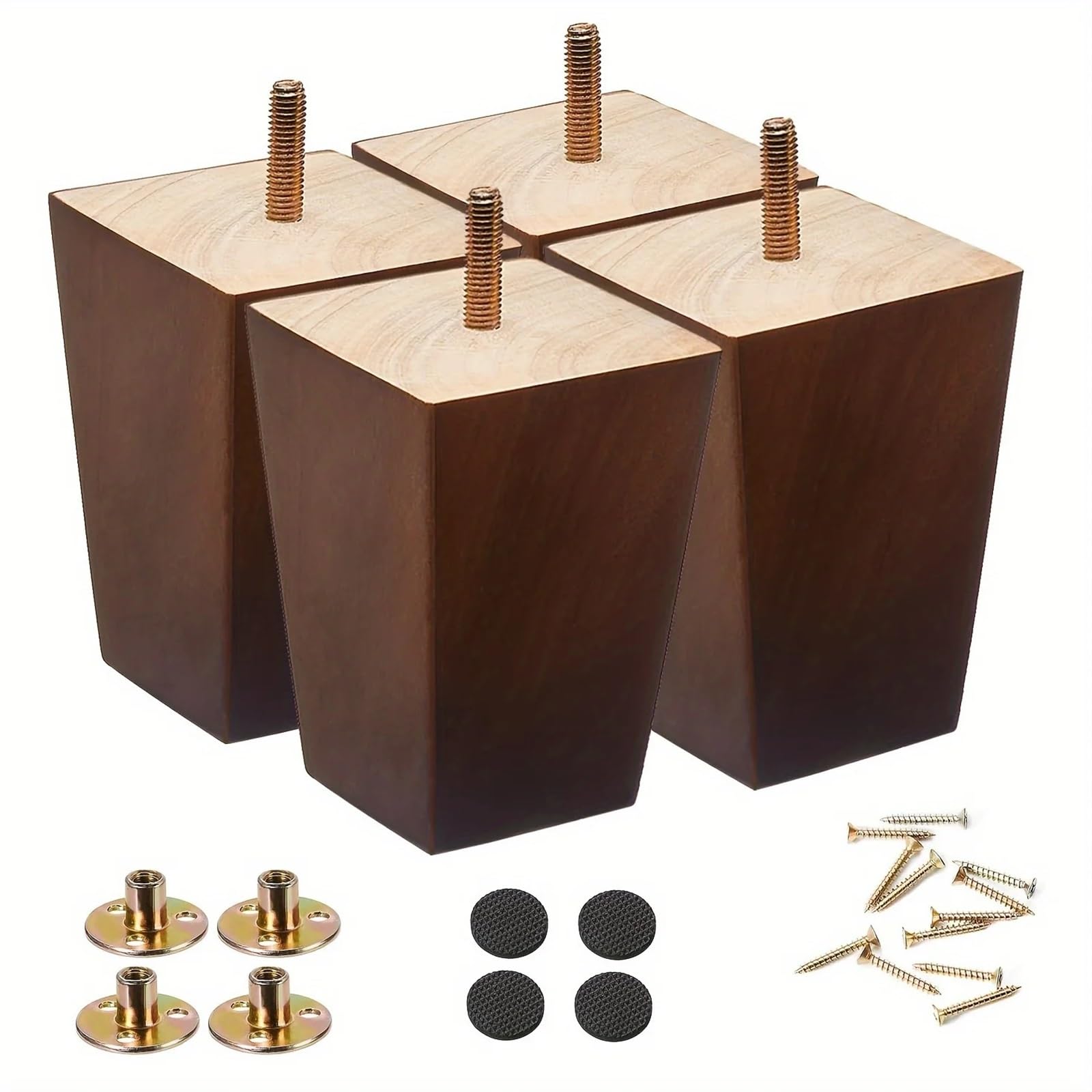 Patas para Muebles Patas de Madera for Muebles, Juego 4 Patas sofá 3/4/5/6 Pulgadas, cuadradas Marrones, Repuesto for sillas(4 inch-4PCS)
