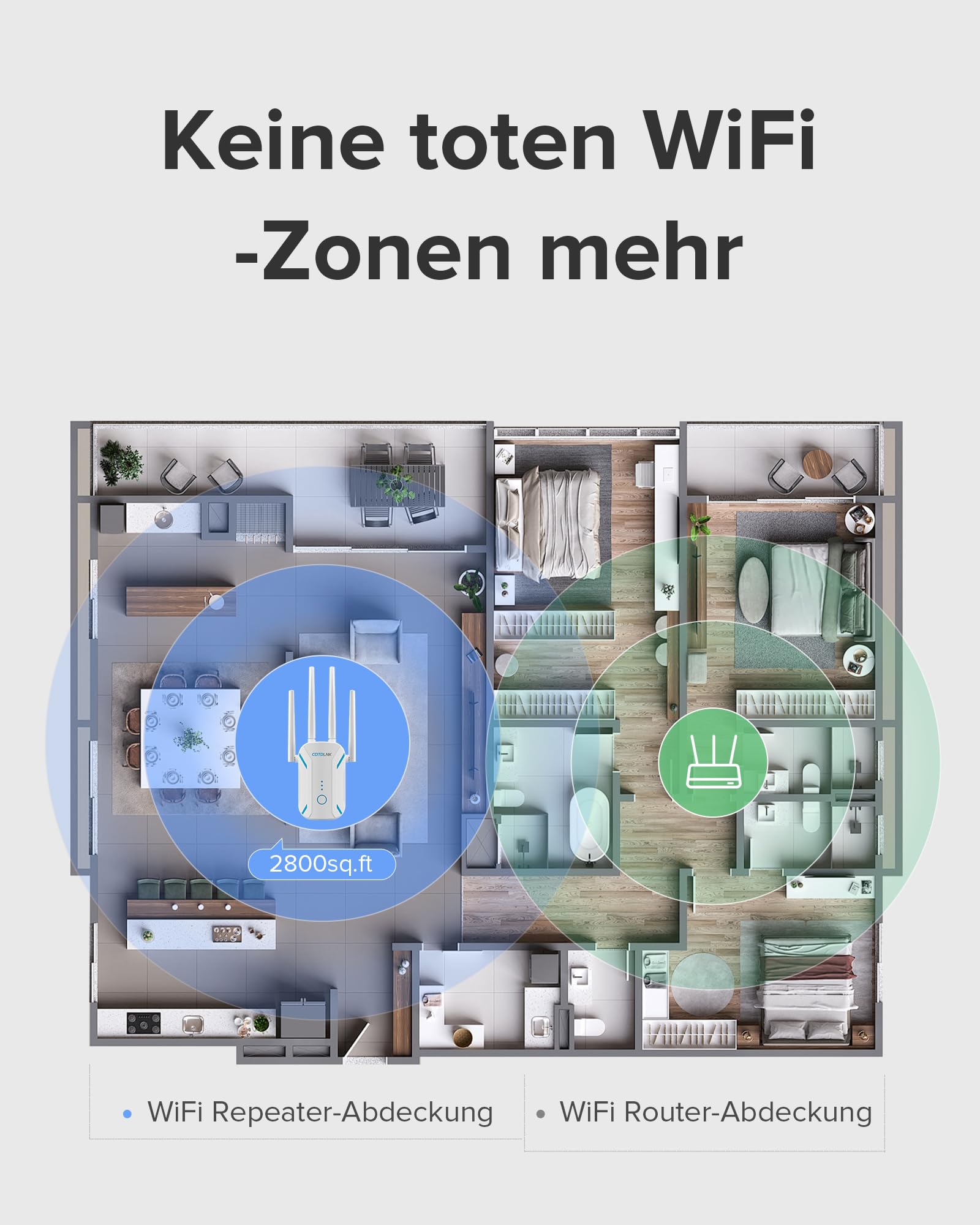 WLAN Verstärker WLAN Repeater für zu Hause WiFi Internet Verstärker 1200Mbit/s Dual Band 5GHz & 2,4GHz, einfache Einrichtung, EU-Stecker