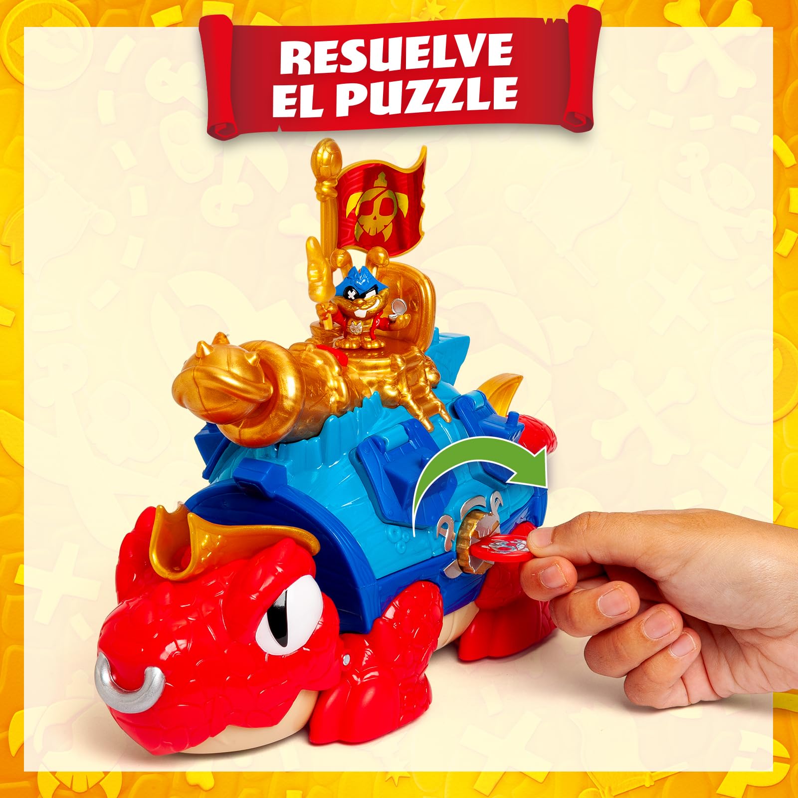 PIRATIX King Turtle – Tortuga Articulada para Capturar Piratix y con un Cofre. Contiene 1 Cocodrilo,1 Tesoro Exclusivo, 2 Tesoros Dorados Extras, 1 Figura Exclusiva y 1 Accesorio