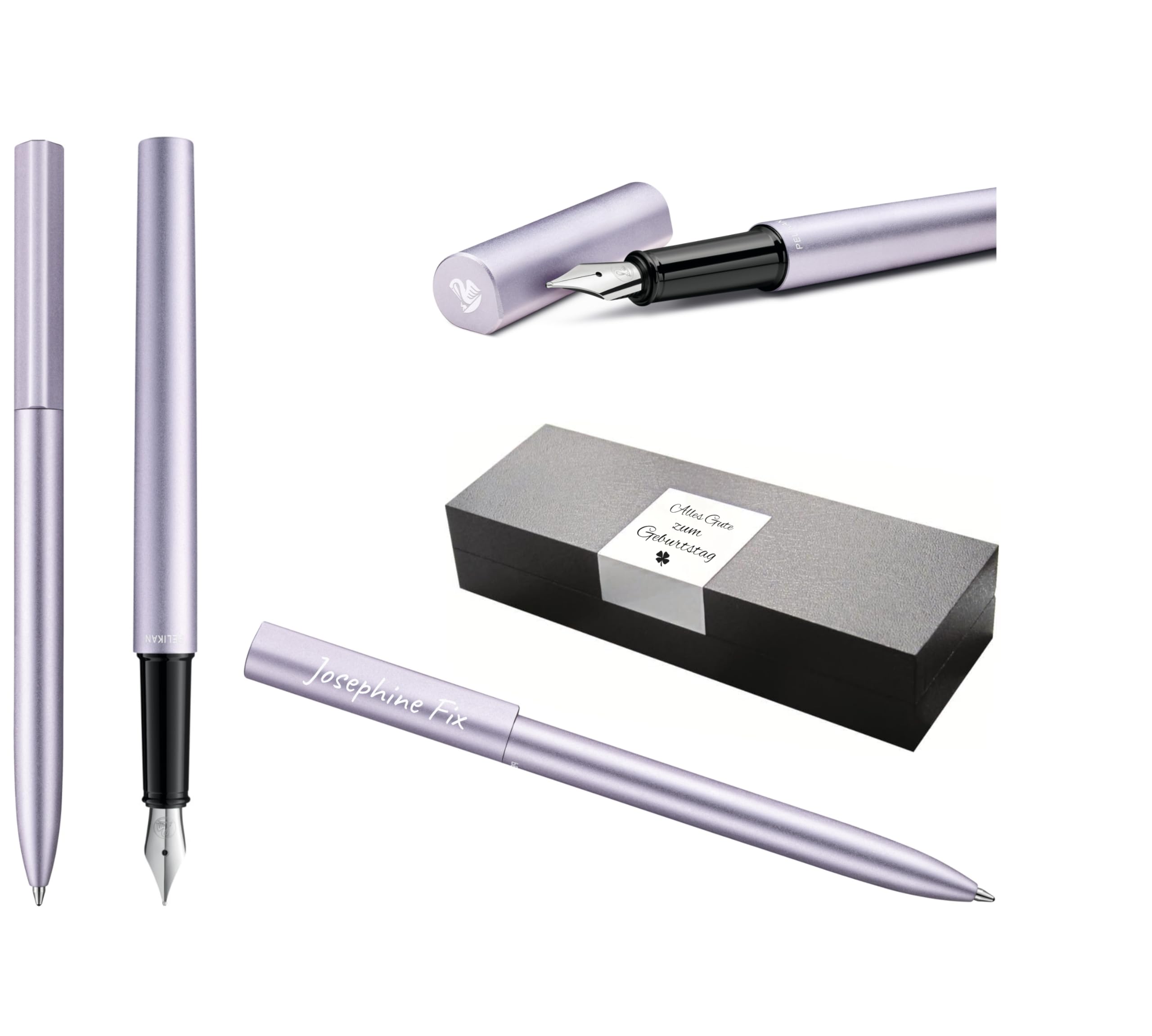 Pelikan Ineo® Elements Füllhalter und Kugelschreiber mit Gravur Geschenk Premium Stift | Geschenkbox | blaue Mine | personalisiertes Geschenk | Namen graviert | Geburtstag (Lila-Violett)