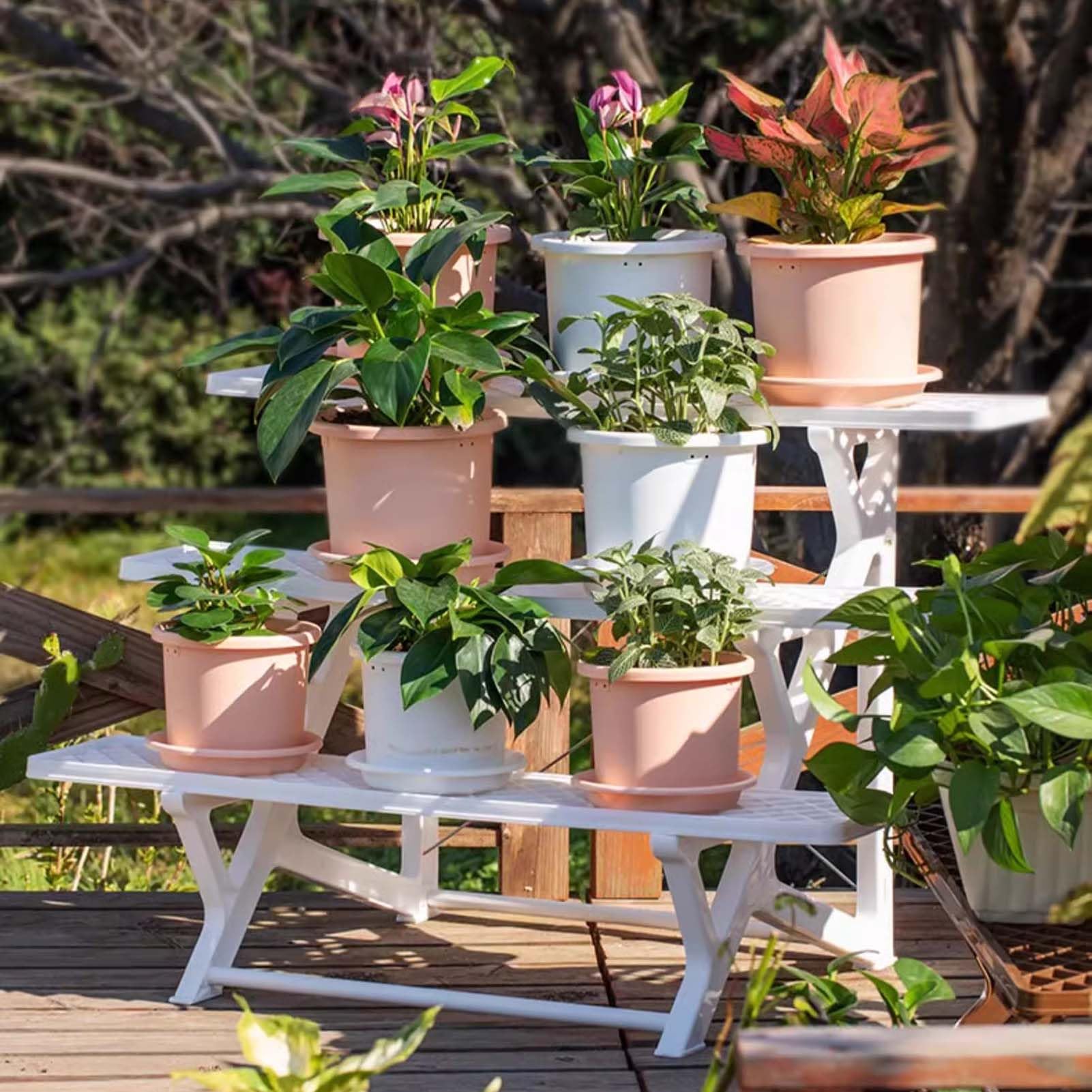Échelle polyvalente résistante aux intempéries pour plantes - Étagère en plastique pour balcon et salon - Pour intérieur et extérieur