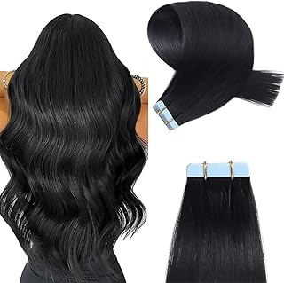 YILITE Real Hair Extensions 40 cm Natural Remy Tape Hair Extensions Straight Tape in Hair Extensions Real Hair Seamless Tape in Extensions Real Hair 20 Pieces 40 g/Pack (40 cm #1 Jet Black)