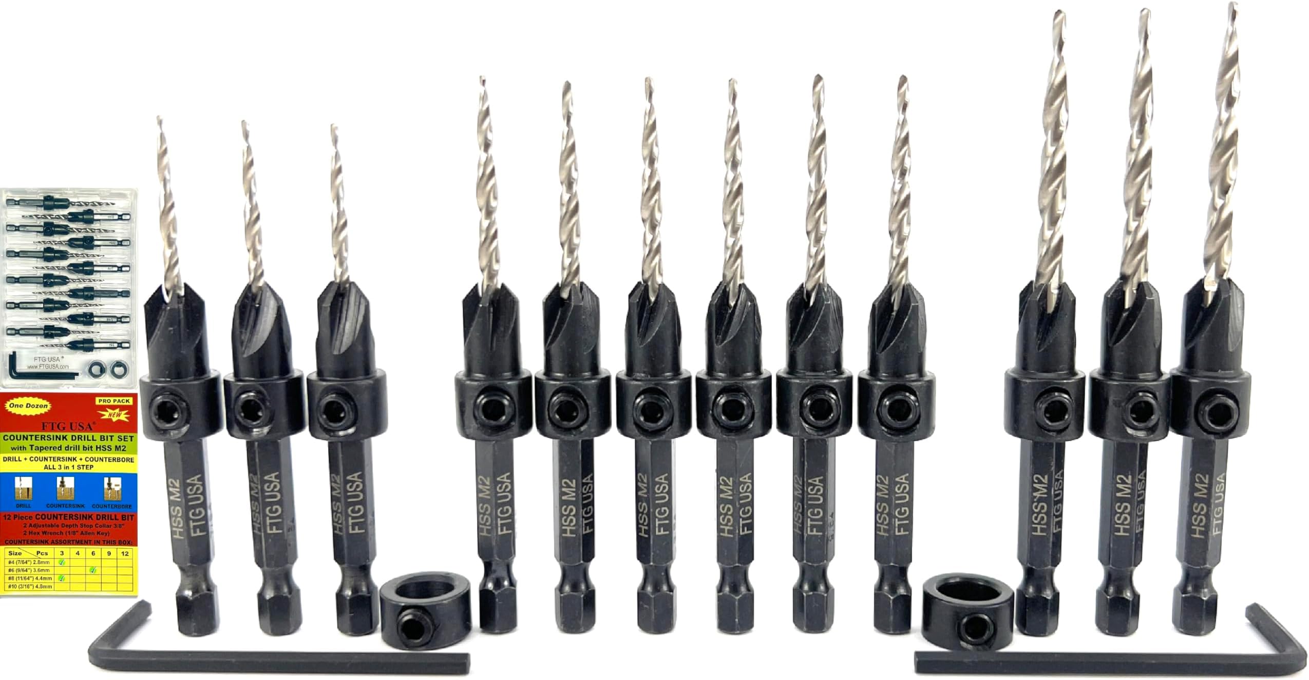 W L Fuller 10349003C Countersinks and Matching HSS Taper Point Drills, Set of 3 Countersink