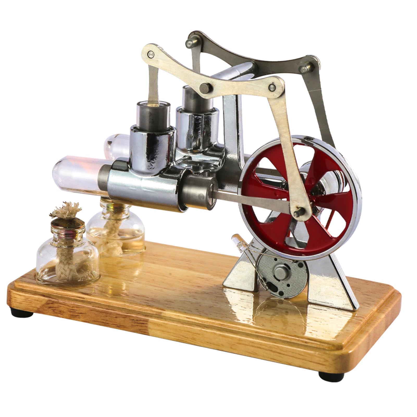 Alomejor Hot Air Stirling Engine Model Kit (SILVER) | Montaż samodzielnie, mocny podwójny silnik, szklana tuba, model edukacyjny