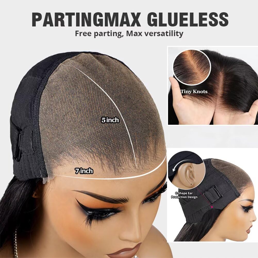 MSGEM 12A Wear and Go Glueless Wigs Human Hair Pre Plucked Pre Cut 180% Density 7x5 Straight Lace Front Wigs Human Hair HD Lace Closure Wigs for Beginners 20 Inch Ready to go Bleached Knots - Image 4