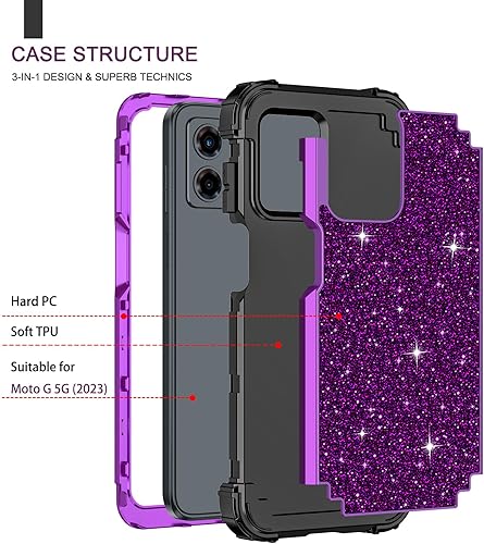 Miniatura 2 de LONTECT Funda para Moto G 5G 2023 con purpurina brillante 3 en 1, a prueba de golpes, resistente, híbrida, resistente, funda protectora resistente