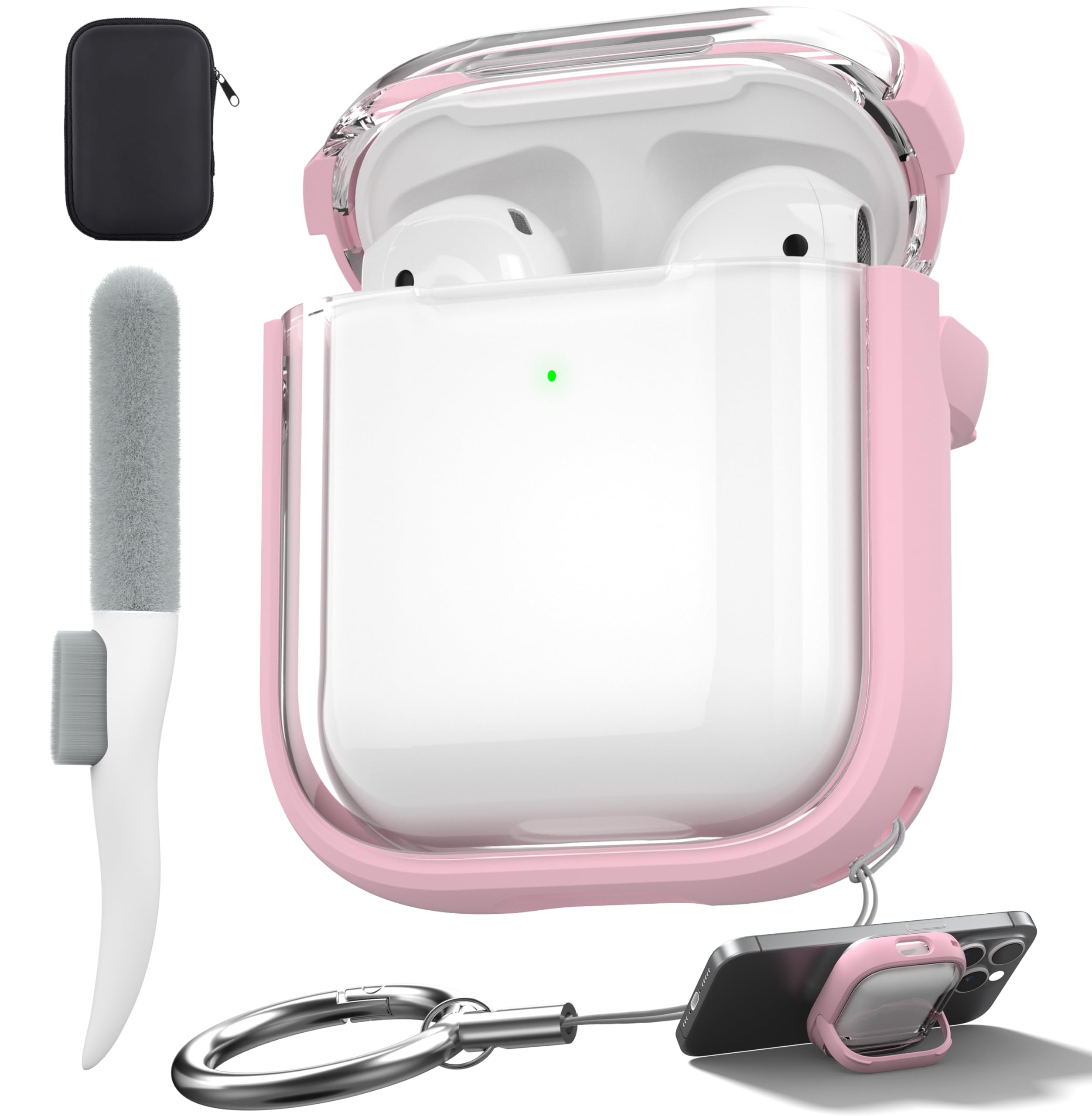 Valkit Compatible Airpods 2nd Gen Case Cover Clear with Lock & Cleaner Kit, Airpods Case 2nd Gen with Keychain Soft Shockproof iPods 2/1 Protective Case