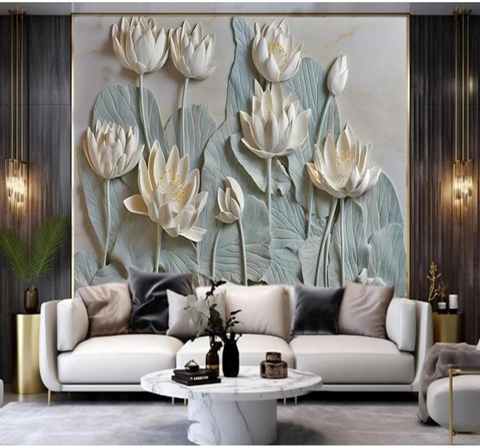 XLMING Creative Light Blue Relief Lotus Leaves Lotus Flowers 3D Wallpaper Luxury Silk Study Dining Feature Sofa Grey Bedroom Living Room Tv Decorative Wall-400cm×280cm
