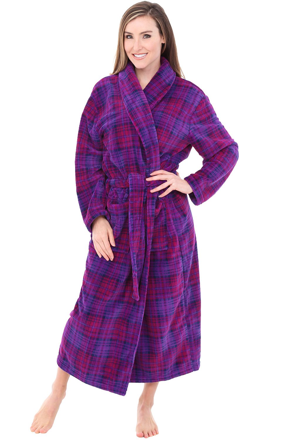 Alexander Del Rossa Plush Robe for Women, Long Fleece Winter Bath Robe, Plus Size