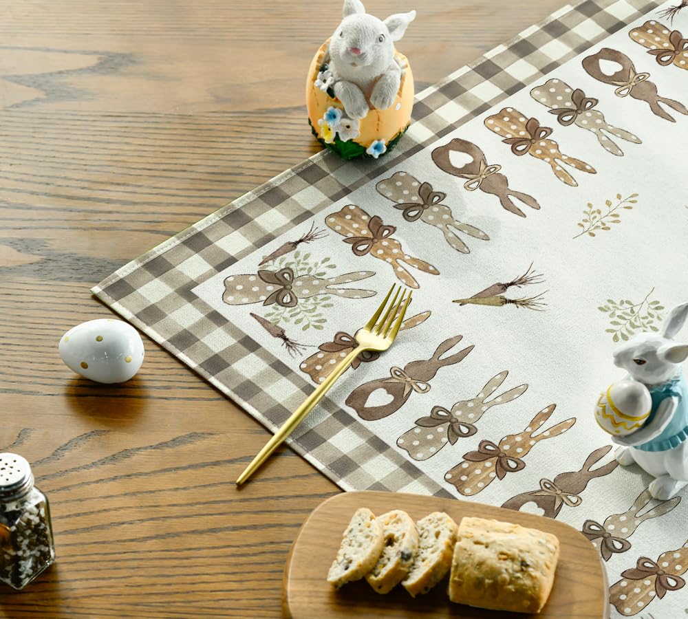 Chemin De Table De Pâques Lavable - Motifs Lapins Et Carottes, 40x180 Cm, Décoration Printanière