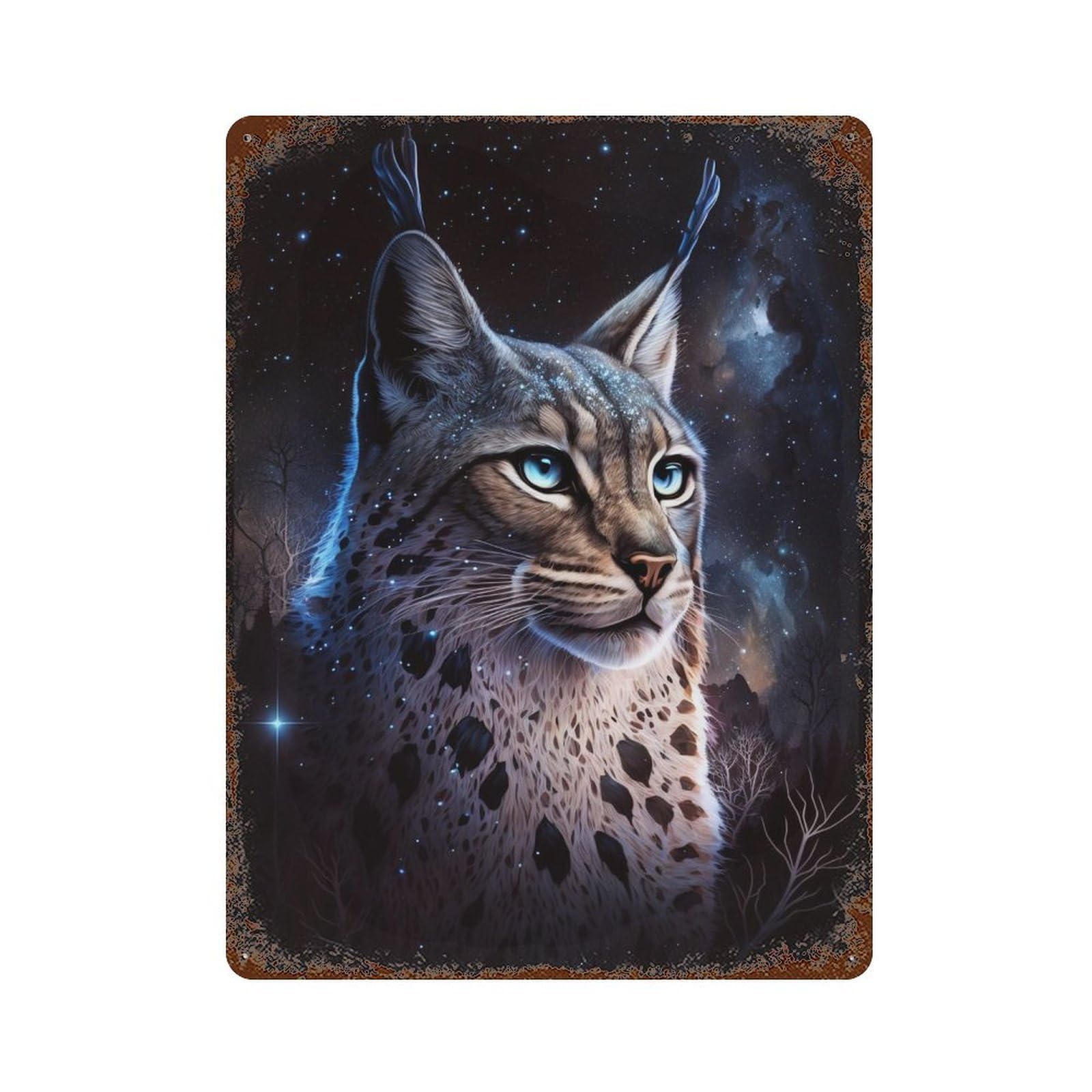 Galactic Lynx Celestial Feline Majesty Weathered Tin Sign 15.7"x11.8", Decorative Metal Wall Art for Garage, Bar And Workshop Decor