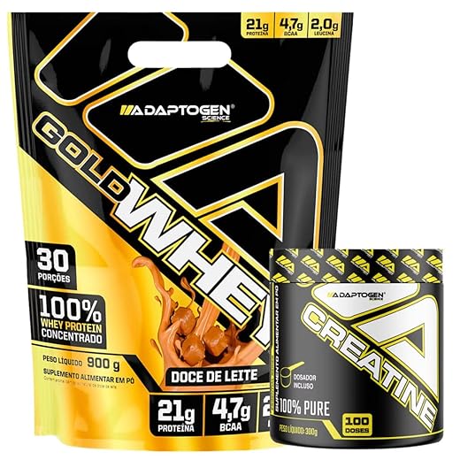 Kit Gold Whey Sabor Doce de Leite 900g + Creatina Platinum 300g - Adaptogen Science