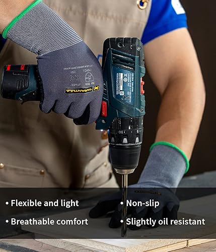 Miniatura 4 de Tarantula Guantes de trabajo de seguridad con revestimiento de nitrilo de microespuma, 12 pares, nailon de punto sin costuras, puntos en la palma,