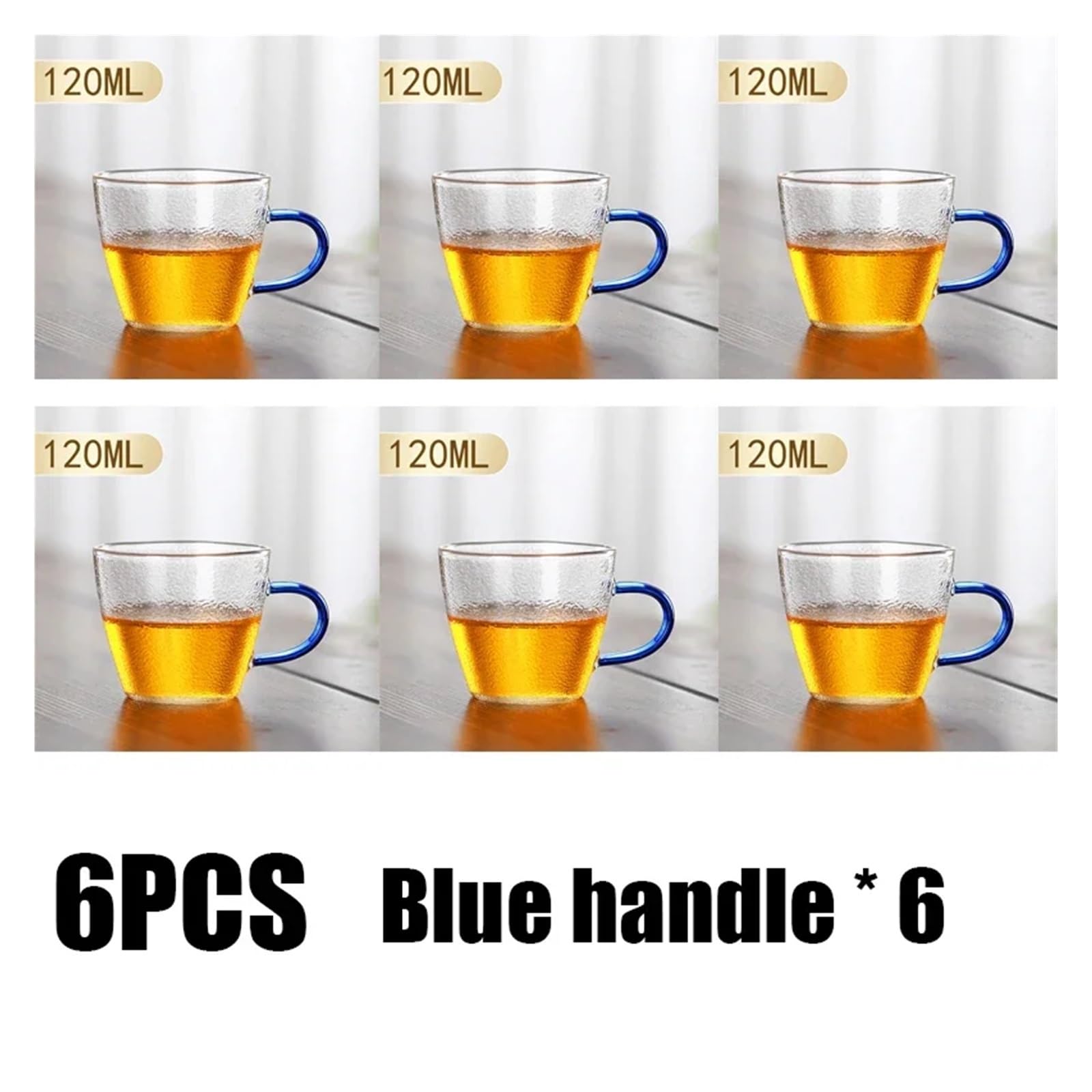 Teetassen aus transparentem Glas, 120 ml, mit Griff, chinesischer Stil, für Kaffee, Milch, Wasser, Heißgetränke, 6 Stück