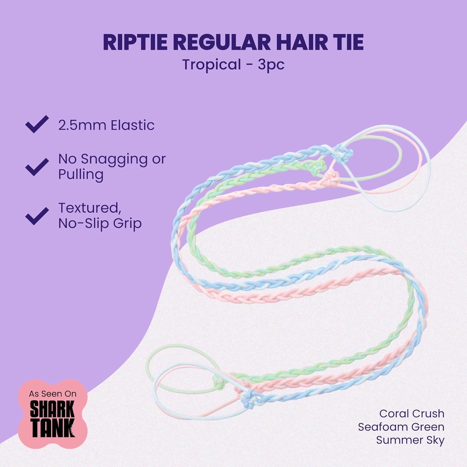 Rip Tie 24" x 2.5mm Soft Tangle-Free Hair Tie for Women, Nylon Hair Elastic, Colorful Hair Accessory - As Seen on Shark Tank - 3 Pack Tropical