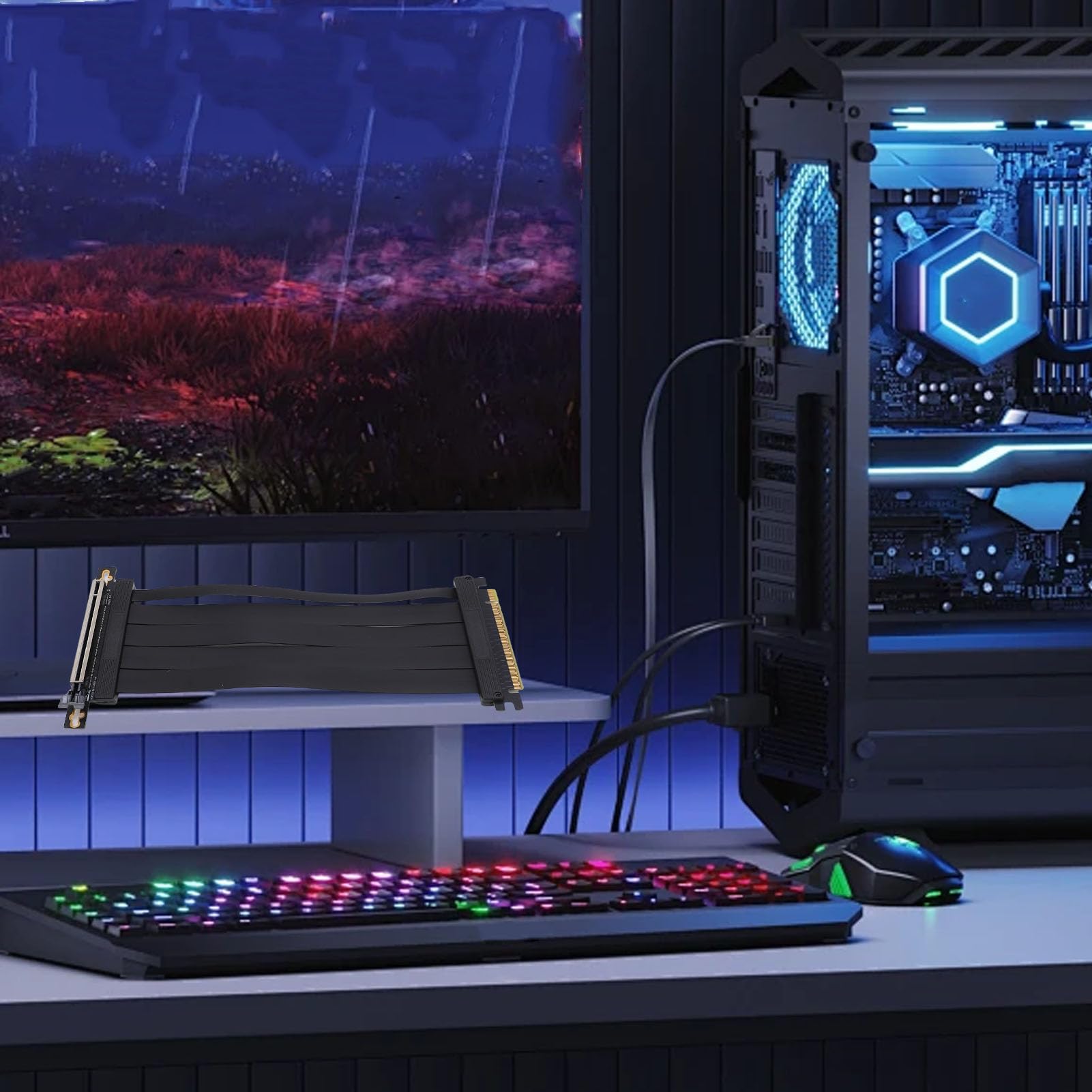 PCIe 5.0 Cables Ascendentes, Enchufe de Protector de Cable y Prueba Futura para Futuras Pruebas para GPU Gen 5, Diseño Segmentado por Cable de Extensión de la Tarjeta Elevadora,