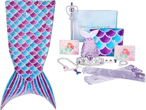 Miniatura 1 de Mermaid Gifts for Girls, Mermaid Tail Blanket Mermaid Jewelry Makeup Set for Girls 3 4 5 6 7 8 9 10 11 12 Years Old