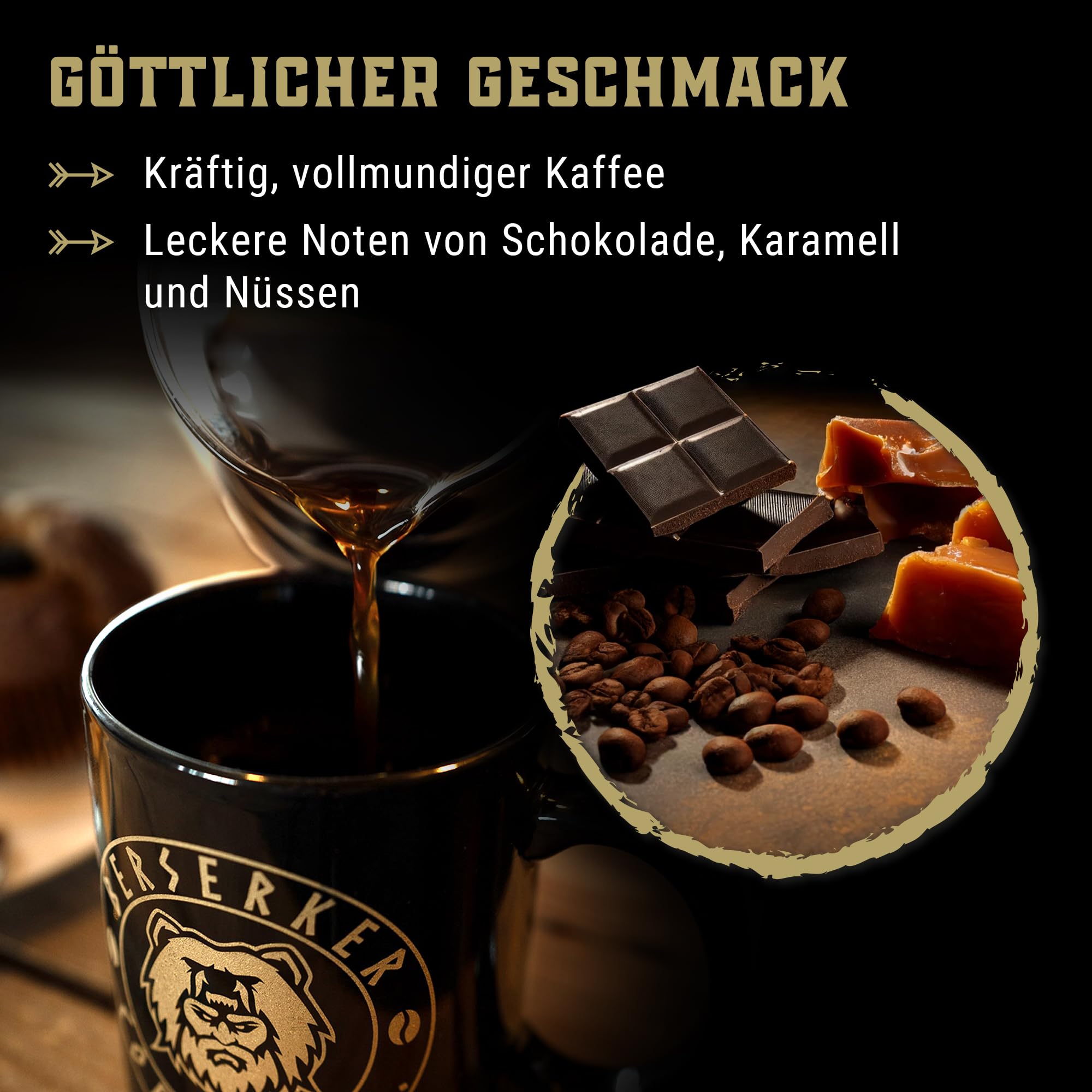 BERSERKER COFFEE - Allfather Blend, 500g - 50% Arabica, 50% Robusta Kaffeebohnen - säurearmer Kaffee, milde Röstung - GANZE BOHNE
