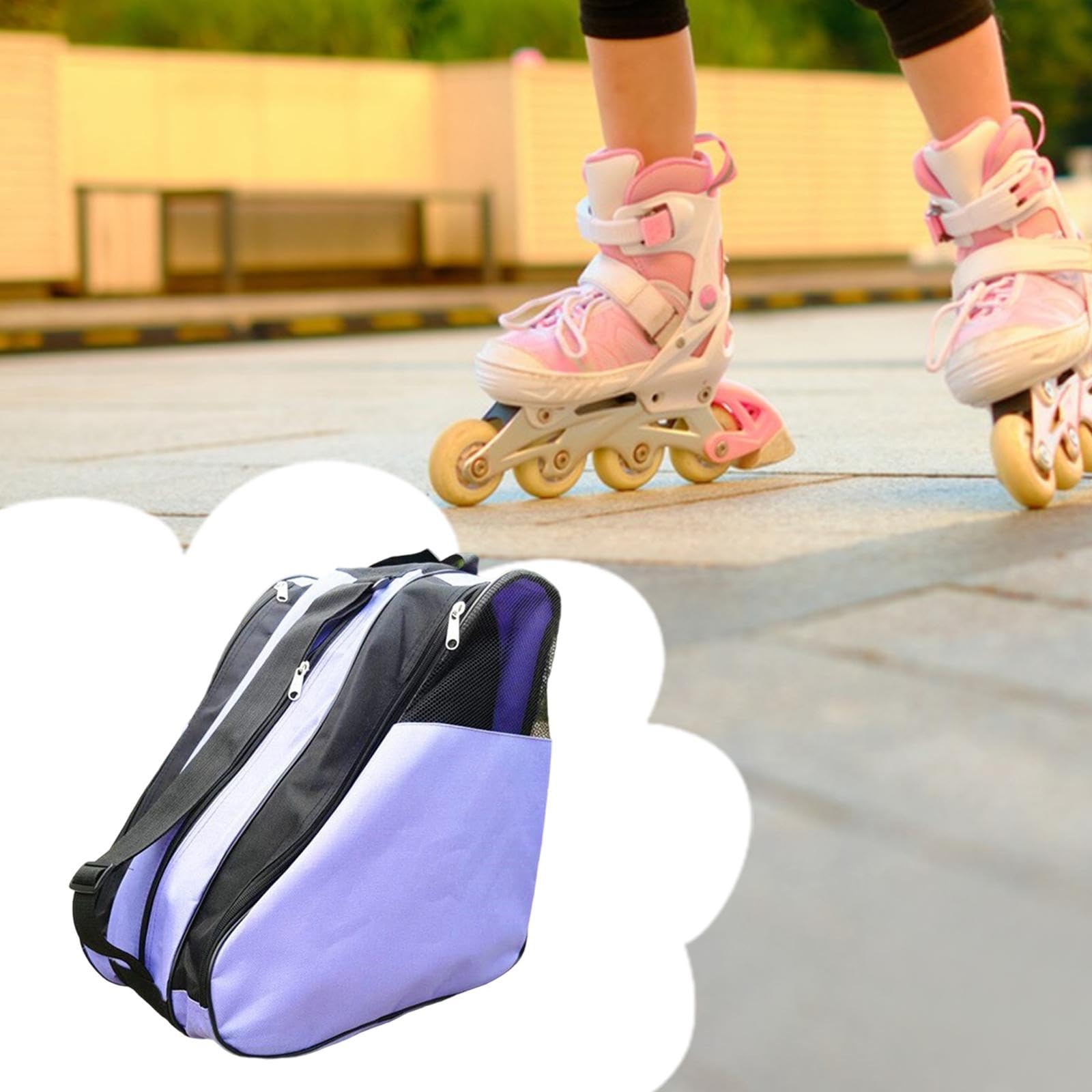 perfk Borsa Pattini Rotelle Bambina in Tessuto Oxford, Borsa per Il Trasporto Di Scarpe Da Pattinaggio Con Maniglia E Tracolla Regolabile, Un Design a Tre Strati