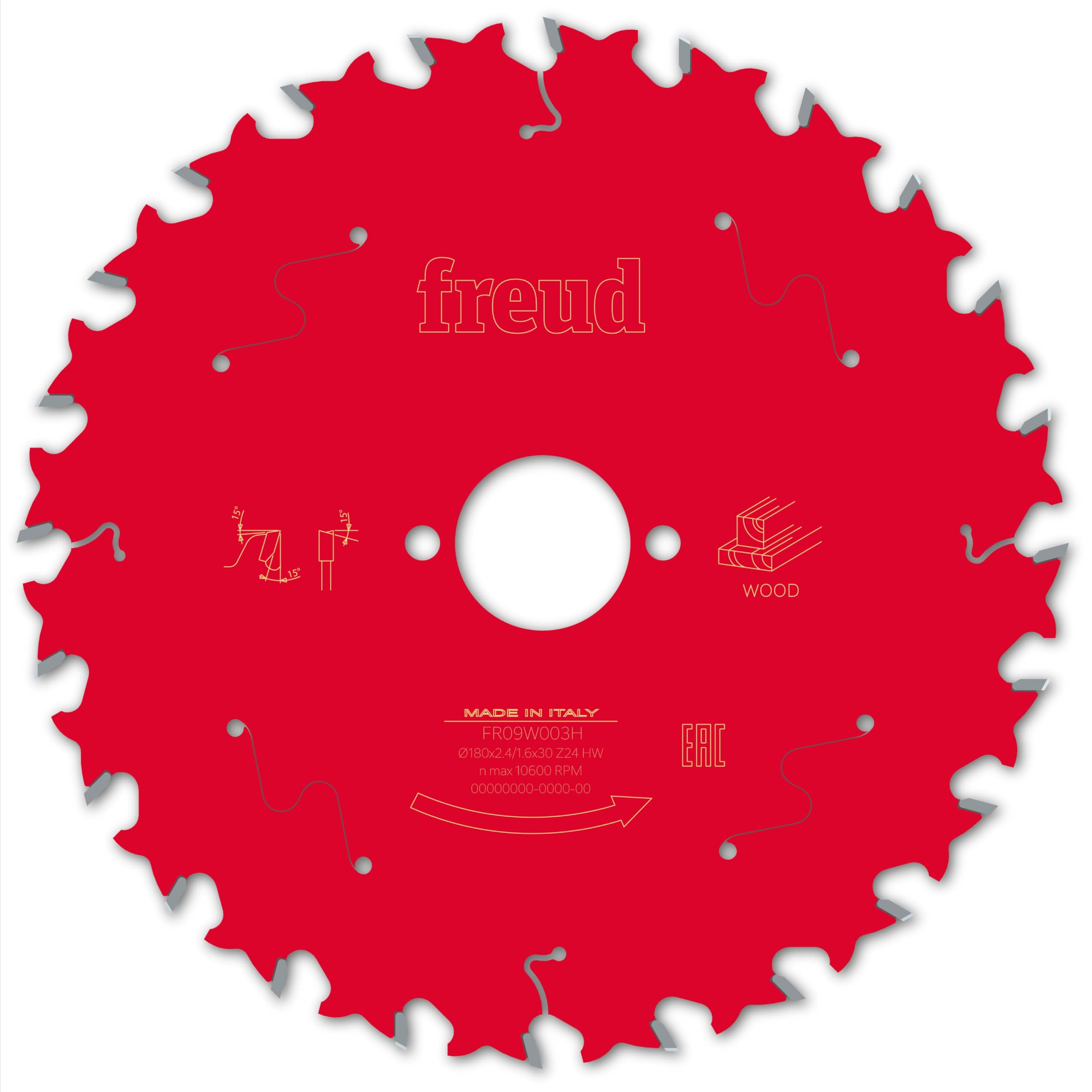 Freud Portable Circular Saw Blade for Wood Cutting D=180mm x D=30mm x 2.4/1.6mm x T24 - FR09W003H