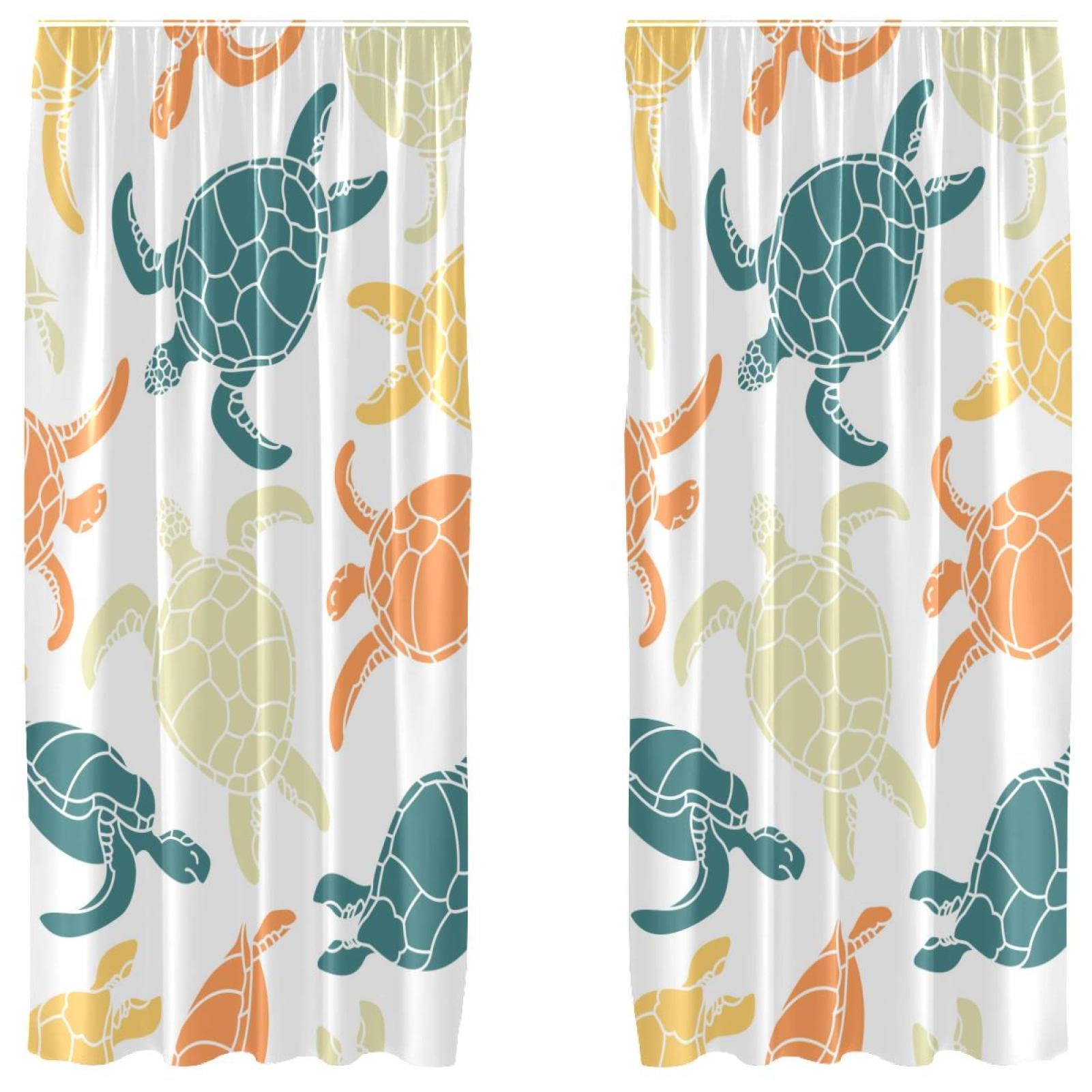 Cortinas opacas de microfibra modernas de 2 paneles con estampado de tortuga marina 1