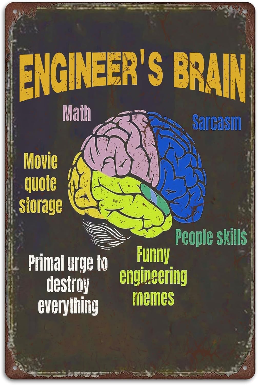 peiyeety Metal Tin Sign Engineer's Brain Vintage Retro Wall Art, Durable Weatherproof Plaque With Pre-Drilled Holes, For Home, Bar, Cafe, Garage Decor, 6X8 Inch