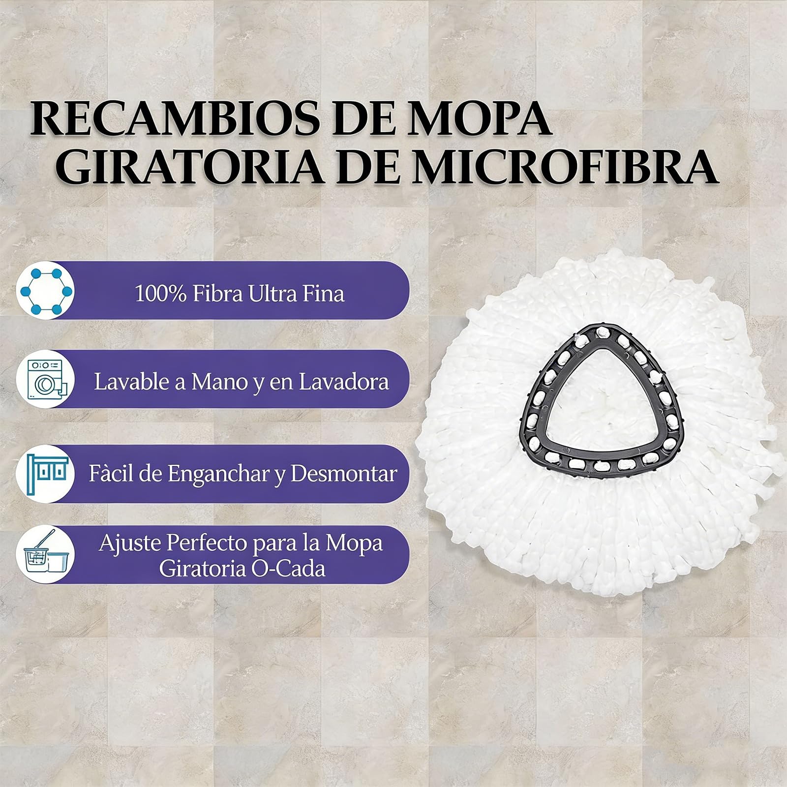 Confezione Da 4 Testine Di Ricambio Per Vileda Mocio Rotante, Ricariche Per Mocio In Microfibra Compatibili Con Mocio a Rotazione Triangolare, Con 1 Base Rotante Per La Pulizia Del Pavimento