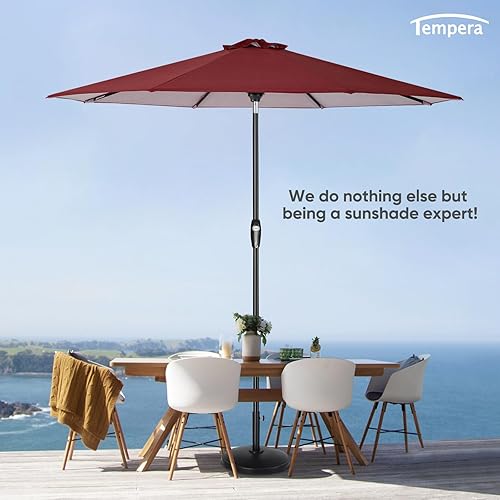 Miniatura 7 de Tempera Patio Market - Sombrilla de mesa para exteriores con inclinación automática y manivela, sombrilla grande con poste resistente y toldo
