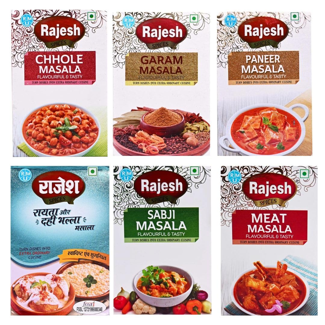 Rajesh Masala Combo of All Spices - Chhole Masala, Garam Masala, Paneer Masala, Raita & Dahi Masala, Sabzi Masala, Meat Masala | Spices With Natural Ingredients - 50 gram Each (Combo Pack of 6) (B0D339FVNQ) Amazon Price History, Amazon Price Tracker