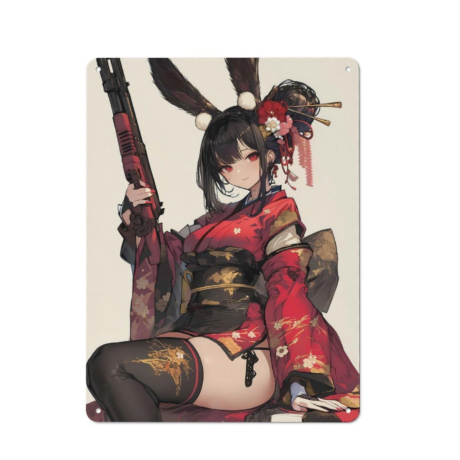 Retro Bunny Geisha Gunner Vintage Tin Sign 40x30cm, Retro Room Decor for Lounge, Study, Pub Or Wall Gallery