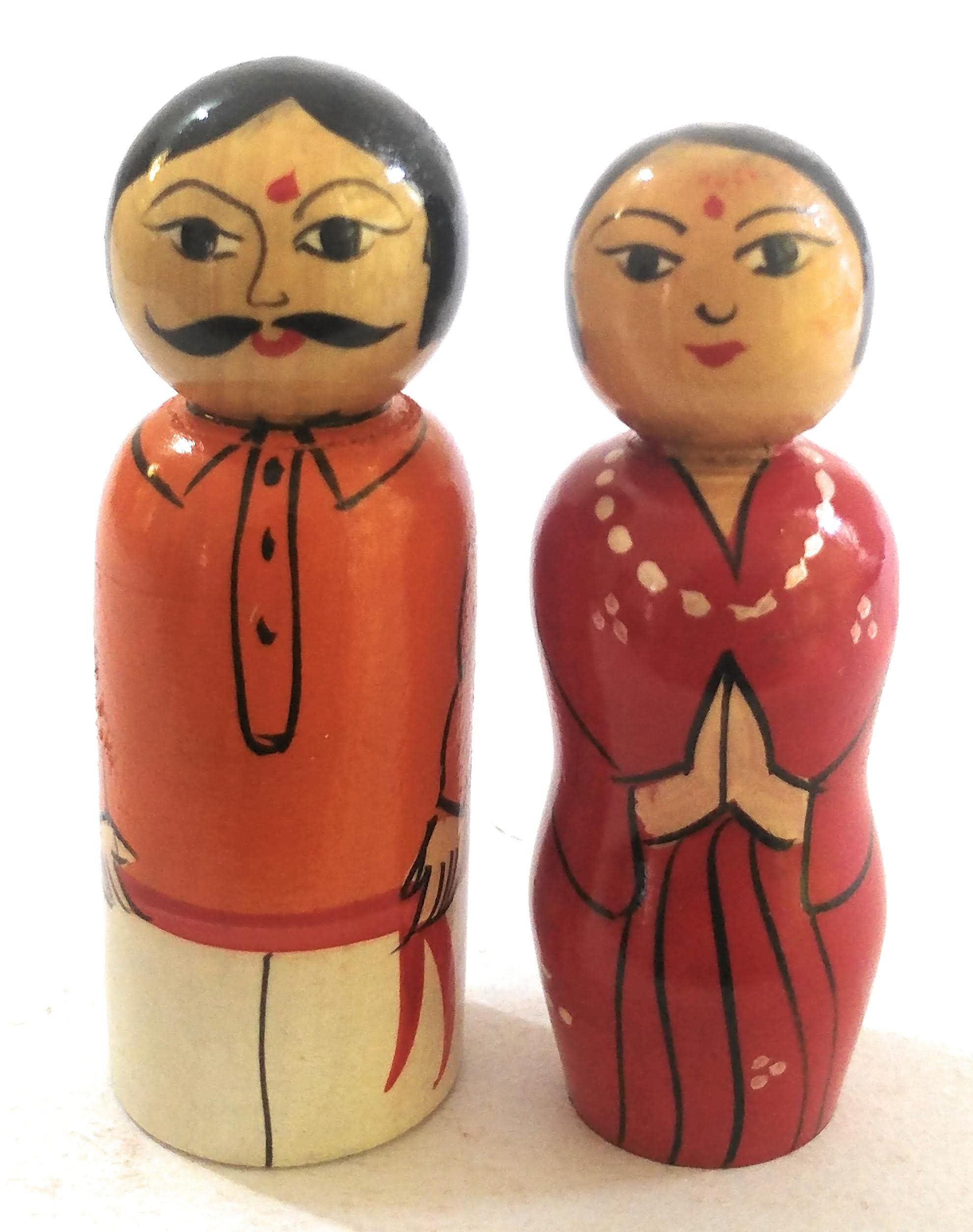 Gene Crafts India Hand Crafted Channapatna Wooden Karnataka Couple Dolls / Toy -Mr & Mrs. Appaji - 10 Cms