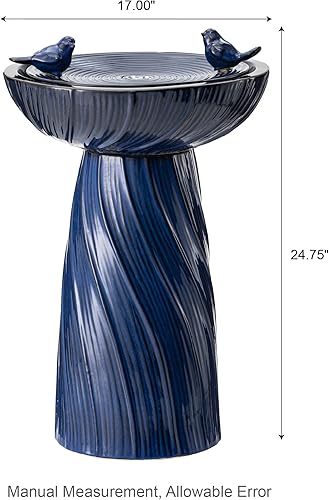 Miniatura 10 de Glitzhome Fuente de agua para jardín al aire libre de 27.5 pulgadas de alto con luz LED y bomba, color turquesa, dos pájaros en relieve, pedestal de