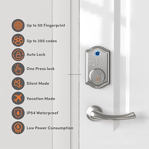 Miniatura 5 de Gthunder Cerradura de puerta de entrada sin llave con teclado - Cerradura inteligente para puerta delantera con 2 llaves - Bloqueo automático -
