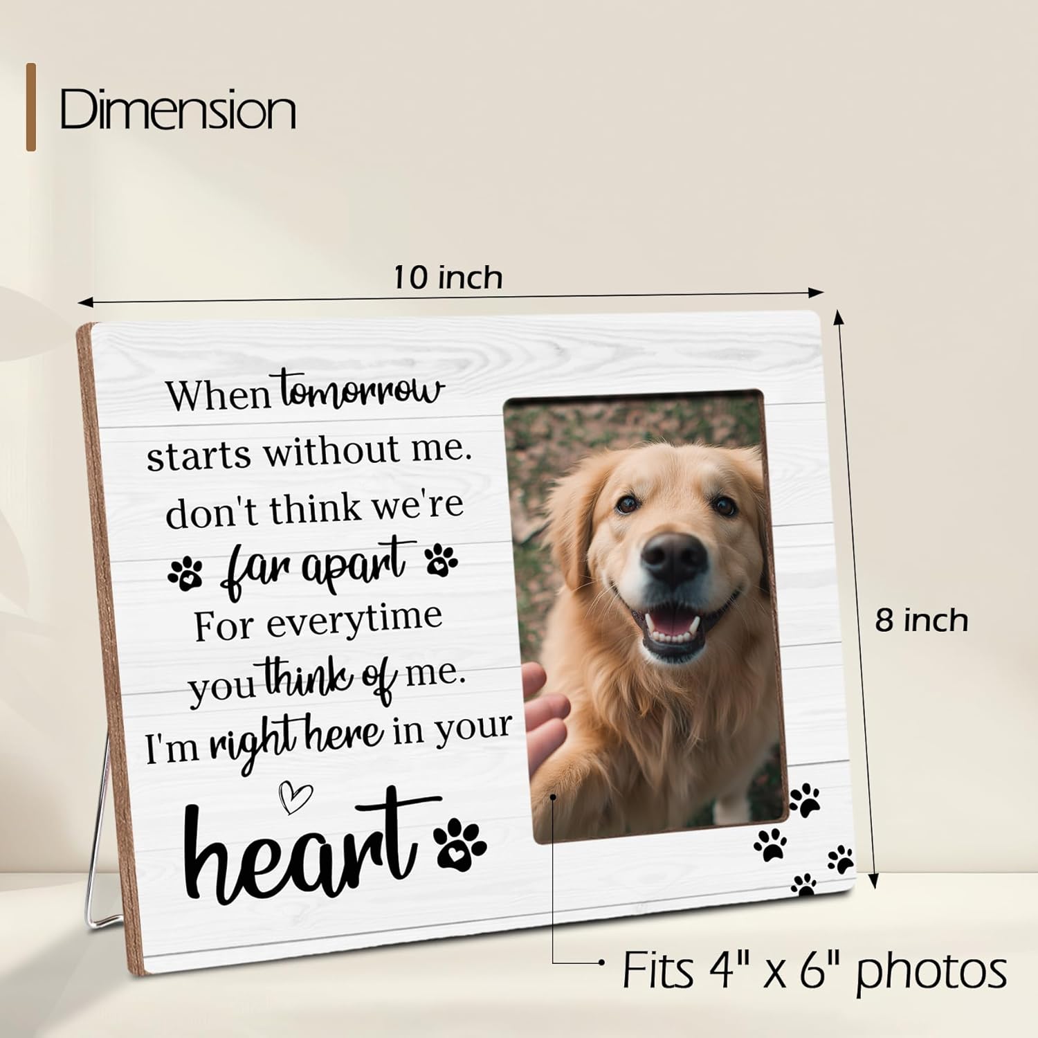 Pet Memorial Gifts for Loss of Pet, Right Here In Your Heart, Cat Dog Memorial Wooden Picture Frame Sympathy Gifts, Fits 4x6 Photo Frame - Image 5