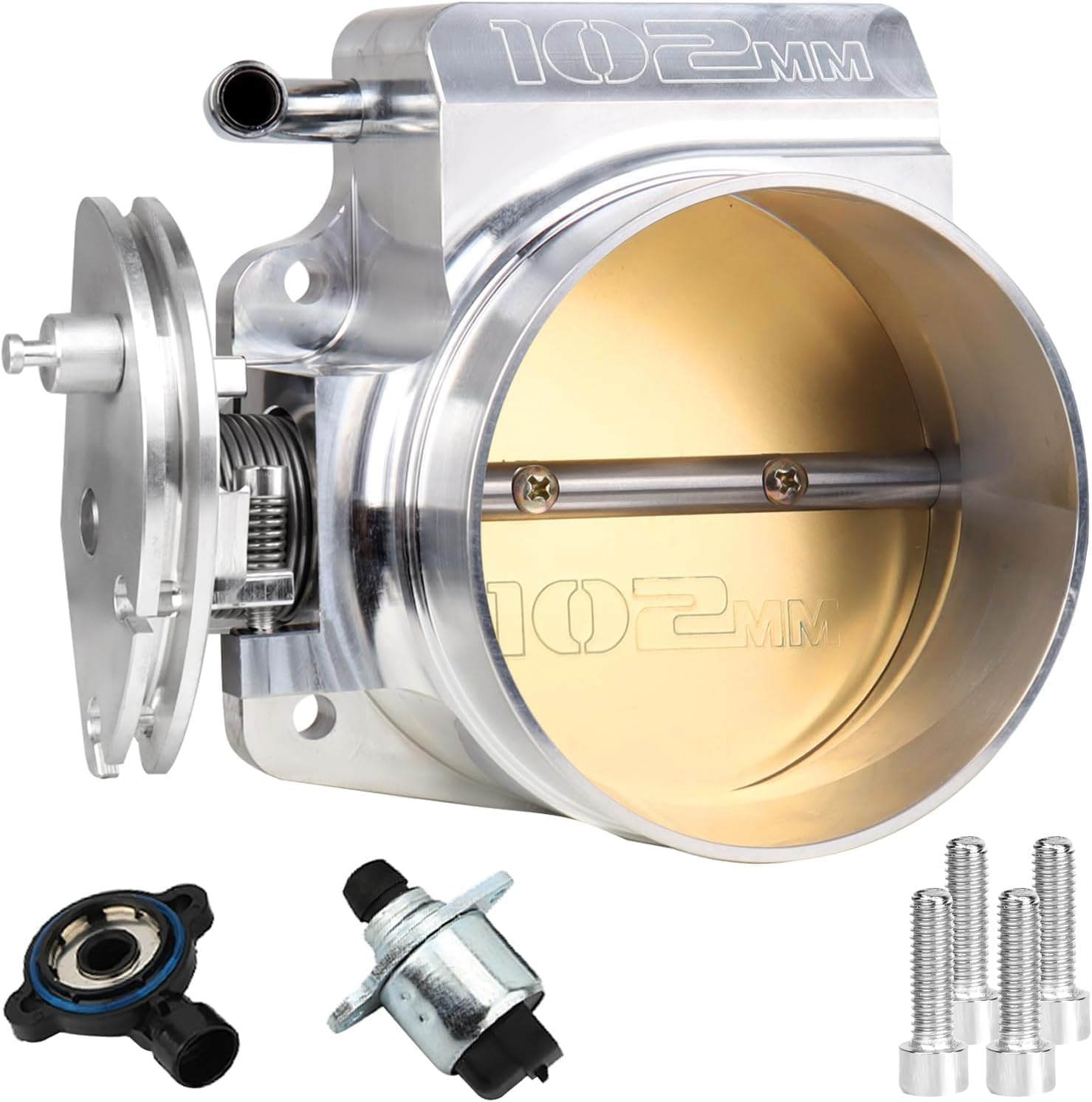92mm Throttle Body for LS1 LS2 LS3 LS6 LS7 LSX GM Gen III LS Style 4 Bolt Intake Manifold, with Throttle Position Sensor and Idle Air Control TPS IAC Aluminum Silver