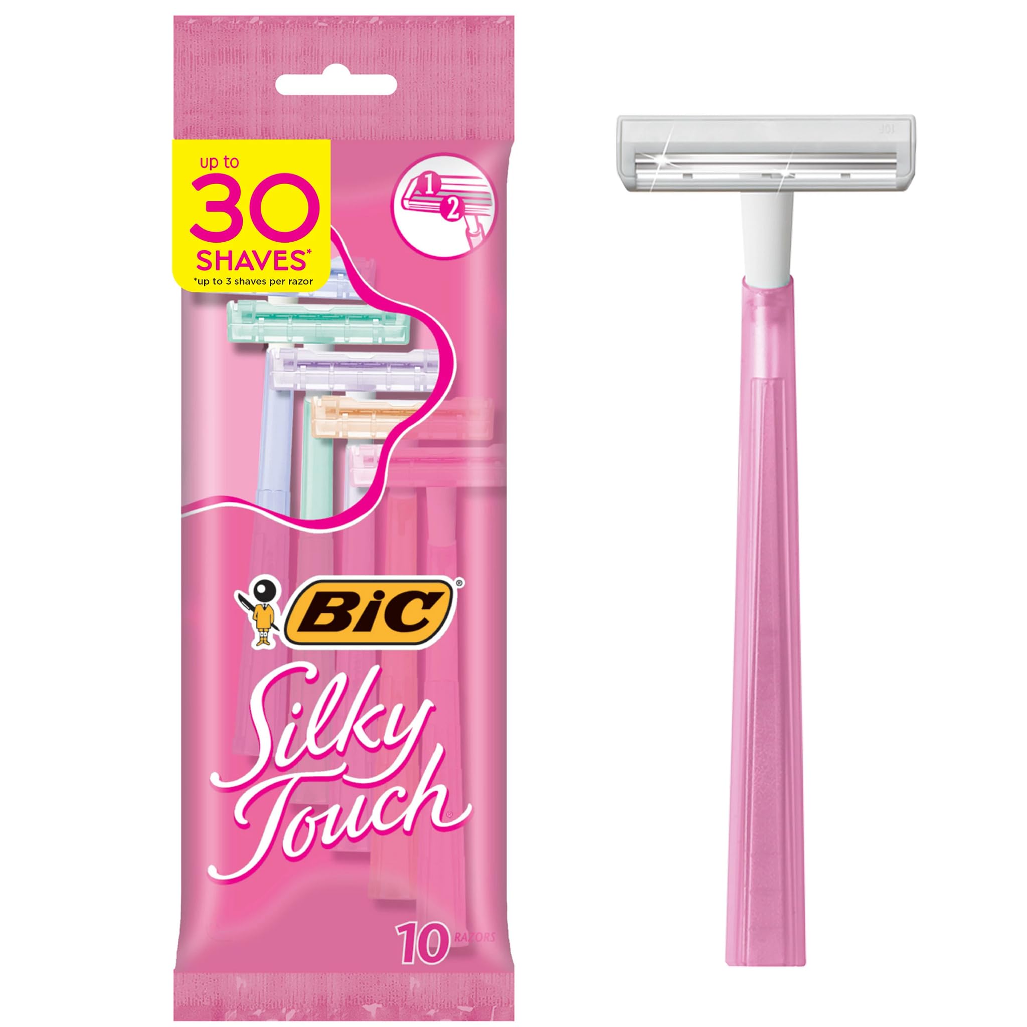Silky Touch Women's Disposable 2 Blade Razors, Pretty Pastel Handles and Travel Ready, 10-Pack